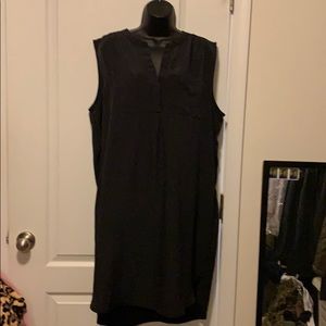 Black satin shirt dress with belt